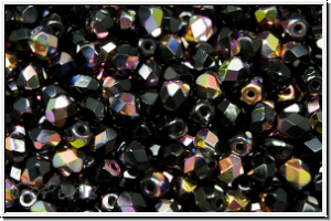 B�hm. Glasschliffperle, feuerpol., 4mm, black, op., half vitex, 50 Stk.