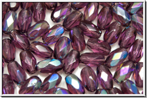 B�hm. Glasschliffperle, Olive, 6x4mm, amethyst, trans., AB, 25 Stk.