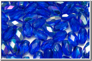 B�hm. Glasschliffperle, Olive, 6x4mm, sapphire, trans., AB, 25 Stk.