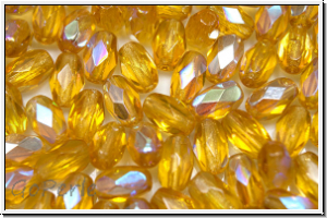 B�hm. Glasschliffperle, Olive, 6x4mm, topaz, lt., trans., AB, 25 Stk.