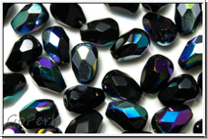 B�hm. Glasschliffperle, Tropfen, 7x5mm, black, op., AB, 15 Stk.