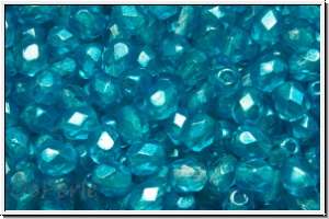 B�hm. Glasschliffperle, feuerpol., 4mm, crystal, trans., half wax turquoise, 50 Stk.