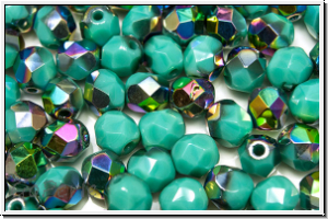 B�hm. Glasschliffperle, feuerpol., 6mm, turquoise, op., half vitrail medium, 25 Stk.