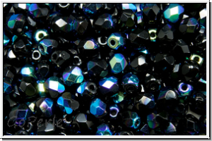 B�hm. Glasschliffperle, feuerpol., 4mm, black, op., AB, 50 Stk.