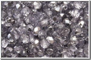B�hm. Glasschliffperle, feuerpol., 4mm, crystal, trans., half apollo, lt. tanzanite, 50 Stk.