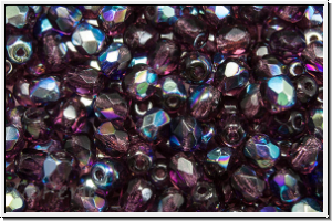 B�hm. Glasschliffperle, feuerpol., 4mm, amethyst, med., trans., AB, 50 Stk.