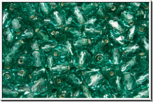 B�hm. Glasschliffperle, feuerpol., 4mm, teal, trans., silver-ld., 50 Stk.