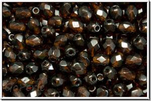 B�hm. Glasschliffperle, feuerpol., 4mm, topaz, sm., dk., trans., 50 Stk.