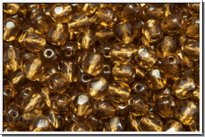 B�hm. Glasschliffperle, feuerpol., 4mm, topaz, sm., lt., trans., brass-ld., 50 Stk.