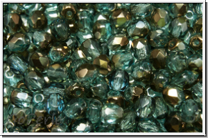 B�hm. Glasschliffperle, feuerpol., 4mm, aquamarine, trans., half celsian, 50 Stk.