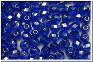 B�hm. Glasschliffperle, feuerpol., 4mm, sapphire, dk., trans., luster, 50 Stk.