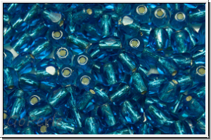 B�hm. Glasschliffperle, feuerpol., 4mm, capri blue, lt., trans., silver-ld., 50 Stk.