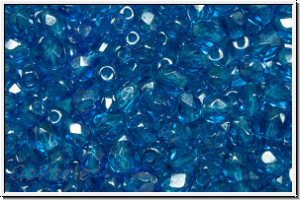 B�hm. Glasschliffperle, feuerpol., 4mm, capri blue, trans., luster, 50 Stk.