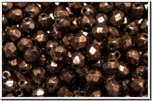 B�hm. Glasschliffperle, feuerpol., 4mm, bronze, dk., met., antique, 50 Stk.