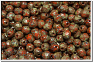 B�hm. Glasschliffperle, feuerpol., 4mm, orange, op., picasso, 50 Stk.