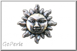 Anh�nger "Sonne", 32mm, Stamping, antikversilbert, Messing, 1 Stk.