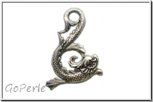 Anh�nger "Asian Dolphin", 45x32 mm, Stamping, antikversilbert, Messing, 1 Stk.