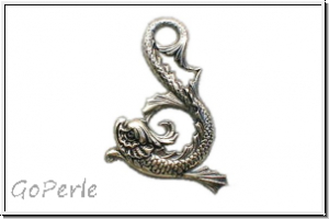 Anh�nger "Asian Dolphin", 45x32 mm, Stamping, antikversilbert, Messing, 1 Stk.