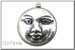 Anh�nger "Mondgesicht", Stamping, 24,5mm, antikversilbert, Messing, 1 Stk.