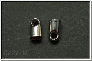 Endkappen "Rundes Ende", 7x4mm, silberfb., Messing, 2 Stk.