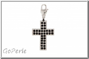 Rico Design Big Charms "Kreuz mit Strass", schwarz, 1 Stk.