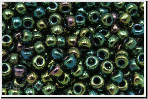 RR-08-0453, MIYUKI Rocailles, 08/0, green, met., iris., 10g