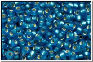 RR-11-0025f, MIYUKI Rocailles, 11/0, blue, capri, trans., silver-ld., matte, 10g