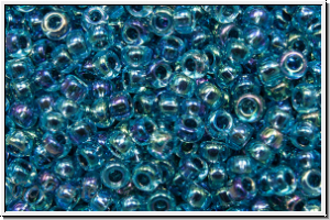 RR-11-0339, MIYUKI Rocailles, 11/0, aqua, trans., blue-ld., AB, 10g