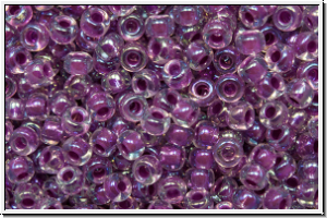 RR-08-0264, MIYUKI Rocailles, 08/0, crystal, trans., magenta-ld., AB, 10g