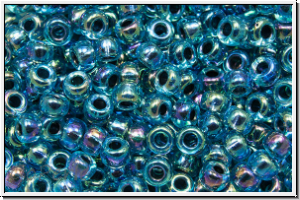 RR-08-0339, MIYUKI Rocailles, 08/0, aqua, trans., blue-ld., AB, 10g