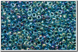 RR-15-0339, MIYUKI Rocailles, 15/0, aqua, trans., blue-ld., AB, 5g