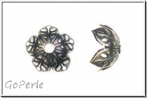 Perlenkappe "Bl�tenkelch, floral. Muster" TRINITY BRASS, 8x4mm, antikversilbert, Messing, 1 Stk.