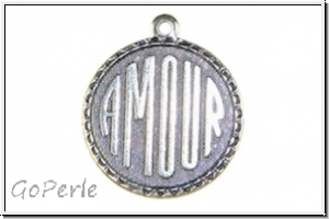 Anh�nger "Amour" TRINITY BRASS, 18mm, antikversilbert, Messing, 1 Stk.