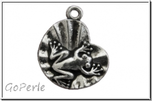 Anh�nger "Frosch auf Seerosenblatt", 16 x 20 mm, antiksilberfb., Metall, 1 Stk.