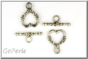 Toggle-Verschluss "Herz mit Bl�mchen", 18x14mm, antiksilberfb., Tibetsilber, 1 Stk.
