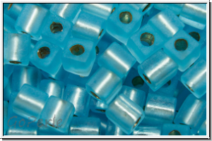 SB-03-0018f, MIYUKI Squares, 3mm, aqua, trans., silver-ld., matte, 10g