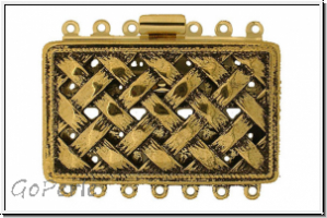 Federschlie�e "Gartenzaun", Metall, 23kt gold plated, antikgoldfb., 2x7 �sen, 1 Stk.