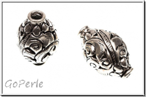 Metallperle "floral. Muster", olive, 31x21mm, antiksilberfb., Tibetsilber, 1 Stk.