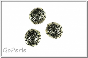 Metallperle "Bali-Olive", 8x7mm, antiksilberfb., Tibetsilber, 5 Stk.