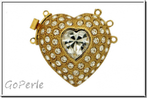 Federschlie�e "Herz", Metall, 23kt gold plated, goldfb., 2x3 �sen, 1 Stk.