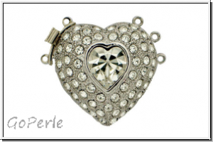 Federschlie�e "Herz", Metall, rhodium plated, silberfb., 2x3 �sen, 1 Stk.