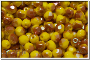 B�hm. Glasschliffperle, feuerpol., 4mm, yellow, op., half apricot, 50 Stk.