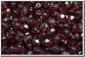 B�hm. Glasschliffperle, feuerpol., 4mm, wine, trans., luster, 50 Stk.