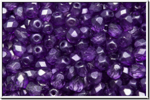 B�hm. Glasschliffperle, feuerpol., 4mm, crystal, trans., half wax purple, 50 Stk.