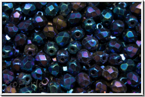 B�hm. Glasschliffperle, feuerpol., 4mm, blue, met., iris., 50 Stk.