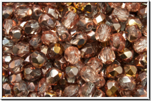 B�hm. Glasschliffperle, feuerpol., 4mm, alexandrit, trans., half capri gold, 50 Stk.