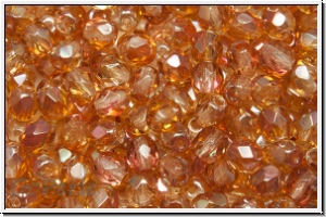 B�hm. Glasschliffperle, feuerpol., 4mm, crystal, trans., half copper luster, 50 Stk.