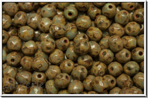 B�hm. Glasschliffperle, feuerpol., 4mm, sapphire, lt., opal, picasso, 50 Stk.