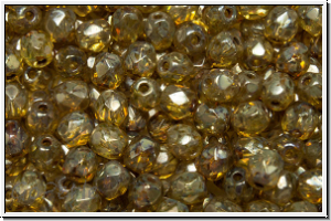 B�hm. Glasschliffperle, feuerpol., 4mm, crystal, trans., silver picasso, 50 Stk.