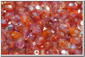 B�hm. Glasschliffperle, feuerpol., 4mm, crystal red ombriert, trans., AB, 50 Stk.